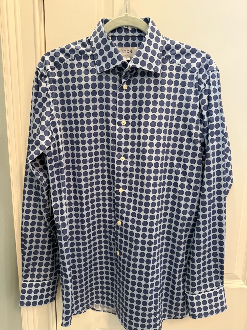Men’s Eton Navy Dot-Print Stretch Cotton Dress Shirt